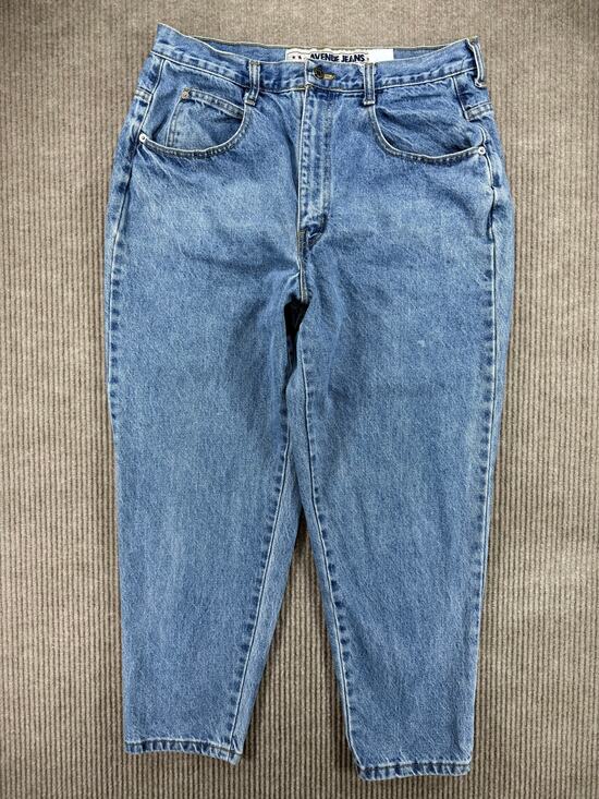 Avenue Jeans Denim - Avenue Jeans High Waisted Mom Jeans Tapered Leg Blue 14 Petite Made In USA